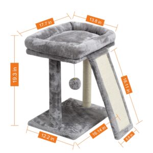 SYANDLVY Small Cat Tree with Scratching Post, Cat Scratching Board for Adults, Cat Post Scratcher for Indoor Cats, 2 Dangling Balls Great for Kittens (Light Grey)