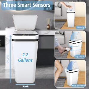 jinligogo 2 Pack Bathroom Small Trash Can with Lid Touchless Automatic Garbage Can, 2.2 Gallon Slim Waterproof Motion Sensor Smart Trash Bin for Bedroom, Office, Living Room