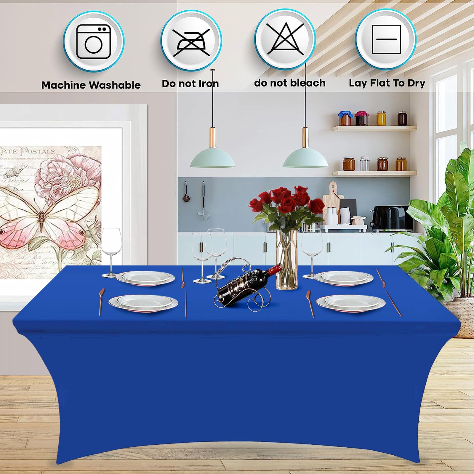 Hussome 6FT Table Cloth for Rectangle Table Royal Blue Tablecloth Rectangular Fitted Stretch Spandex Table Covers 6 ft for Birthday, Cocktail, Wedding, Banquet Spring Summer Outdoor Party