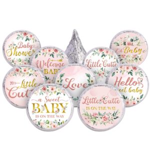 Colarr 504 Pcs Floral Baby Shower Favors Stickers Pink Floral Baby Shower Label Stickers Baby Shower Kisses Stickers Little Cutie Baby Shower Sticker Decoration for Baby Shower Sprinkle Birthday Party