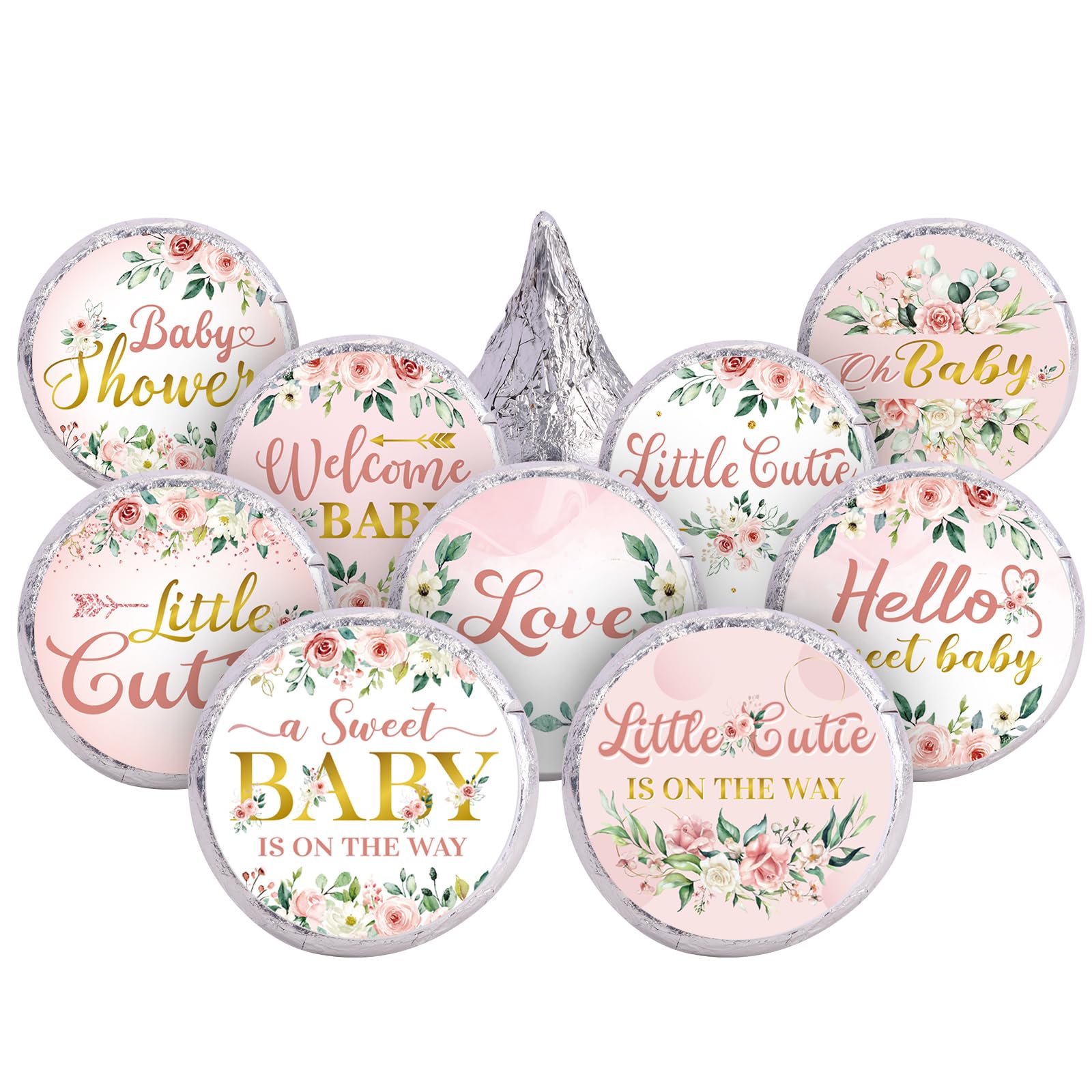 Colarr 504 Pcs Floral Baby Shower Favors Stickers Pink Floral Baby Shower Label Stickers Baby Shower Kisses Stickers Little Cutie Baby Shower Sticker Decoration for Baby Shower Sprinkle Birthday Party