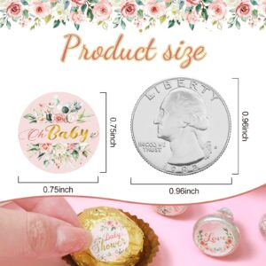 Colarr 504 Pcs Floral Baby Shower Favors Stickers Pink Floral Baby Shower Label Stickers Baby Shower Kisses Stickers Little Cutie Baby Shower Sticker Decoration for Baby Shower Sprinkle Birthday Party