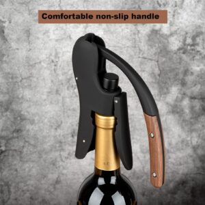 Wine Opener,Compact Vertical Corkscrew Wine Bottle Opener with Wood Handle and Built-in Foil Cutter,Wine Key for Servers and Bartenders，Gifts