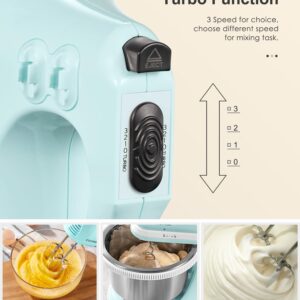 2 in 1 Hand Mixers Kitchen Electric Stand mixer with bowl 3 Quart, electric mixer handheld for Everyday Use, Dough Hooks & Mixer Beaters for Frosting, Meringues & More (Aqua)