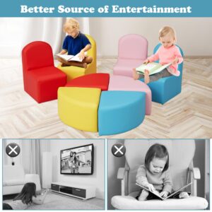 Kinsunny 8 PCs Kids Sofa Seating Set - Colorful Stools Cartoon Leather Chair for Toddlers Soft Foam Play Kids sectional Sofa Chair for Classroom Kindergarten Library Playroom