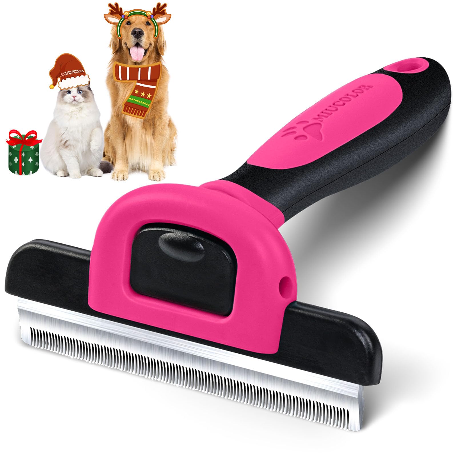 MIU COLOR Pet Grooming Brush, Deshedding Tool for Dogs & Cats, Effectively Reduces Shedding by up to 95% for Short Medium and Long Pet Hair, Hot Pink