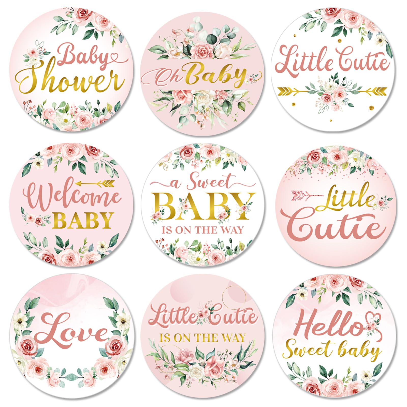 Colarr 504 Pcs Floral Baby Shower Favors Stickers Pink Floral Baby Shower Label Stickers Baby Shower Kisses Stickers Little Cutie Baby Shower Sticker Decoration for Baby Shower Sprinkle Birthday Party