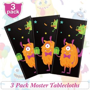 Buryeah 3 Pieces Monster Party Table Covers Plastic Little Monster Table Cloths Monster Birthday Party Tablecloth for Kids Boys Birthday Party Decoration Supplies, 54 x 108 Inch