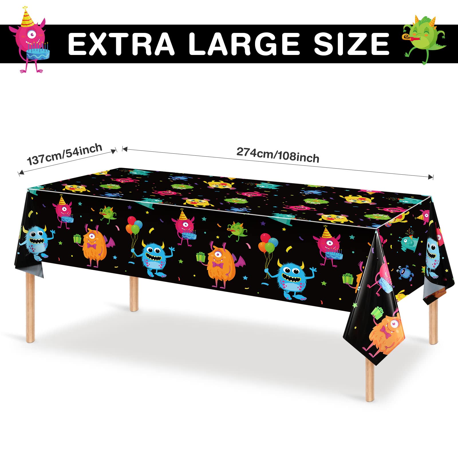 Buryeah 3 Pieces Monster Party Table Covers Plastic Little Monster Table Cloths Monster Birthday Party Tablecloth for Kids Boys Birthday Party Decoration Supplies, 54 x 108 Inch