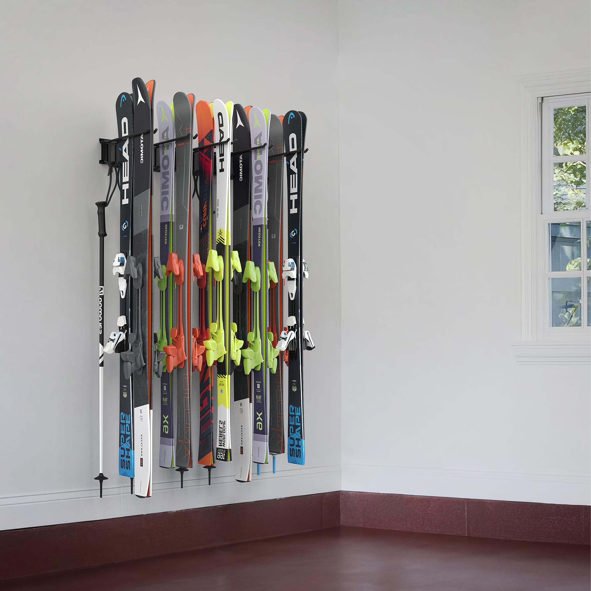 Ultrawall Ski Rack, Wall Mounted Ski Storage for Garage Storage Organizer System, 10 Pairs of Skis Holder for Home Shed, Holds Up to 300lbs