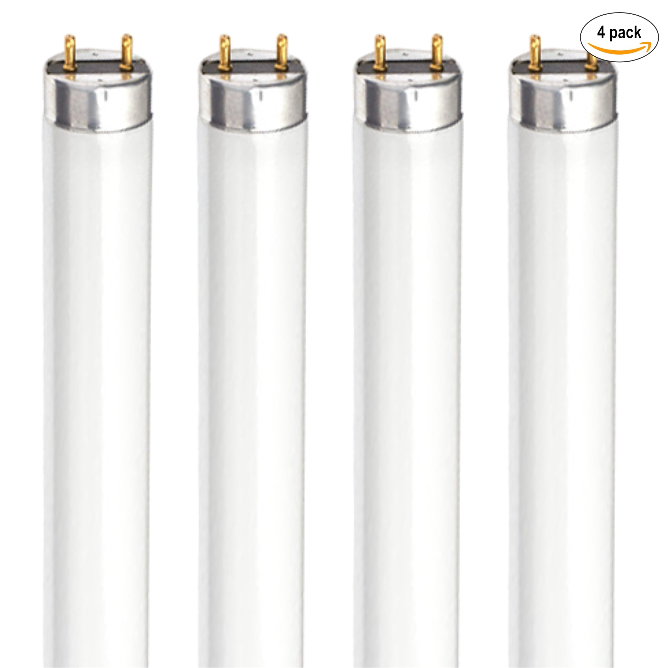 F32T8/841 4 Pack 32W 48 Inch T8 Fluorescent Tube Light Bulb, 4100K Cool White, Medium Bi-Pin (G13) Base, 32 Watt T8 Light Bulbs