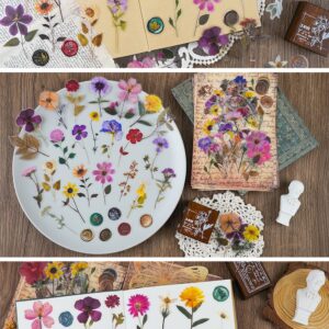 Knaid Pressed Flower Themed Stickers Set (320 Pieces) Dried Flowers Resin Stickers Decals Floral Botanical Journaling Stickers for Scrapbook Supplies Junk Journal Bullet Journal Planner Laptops