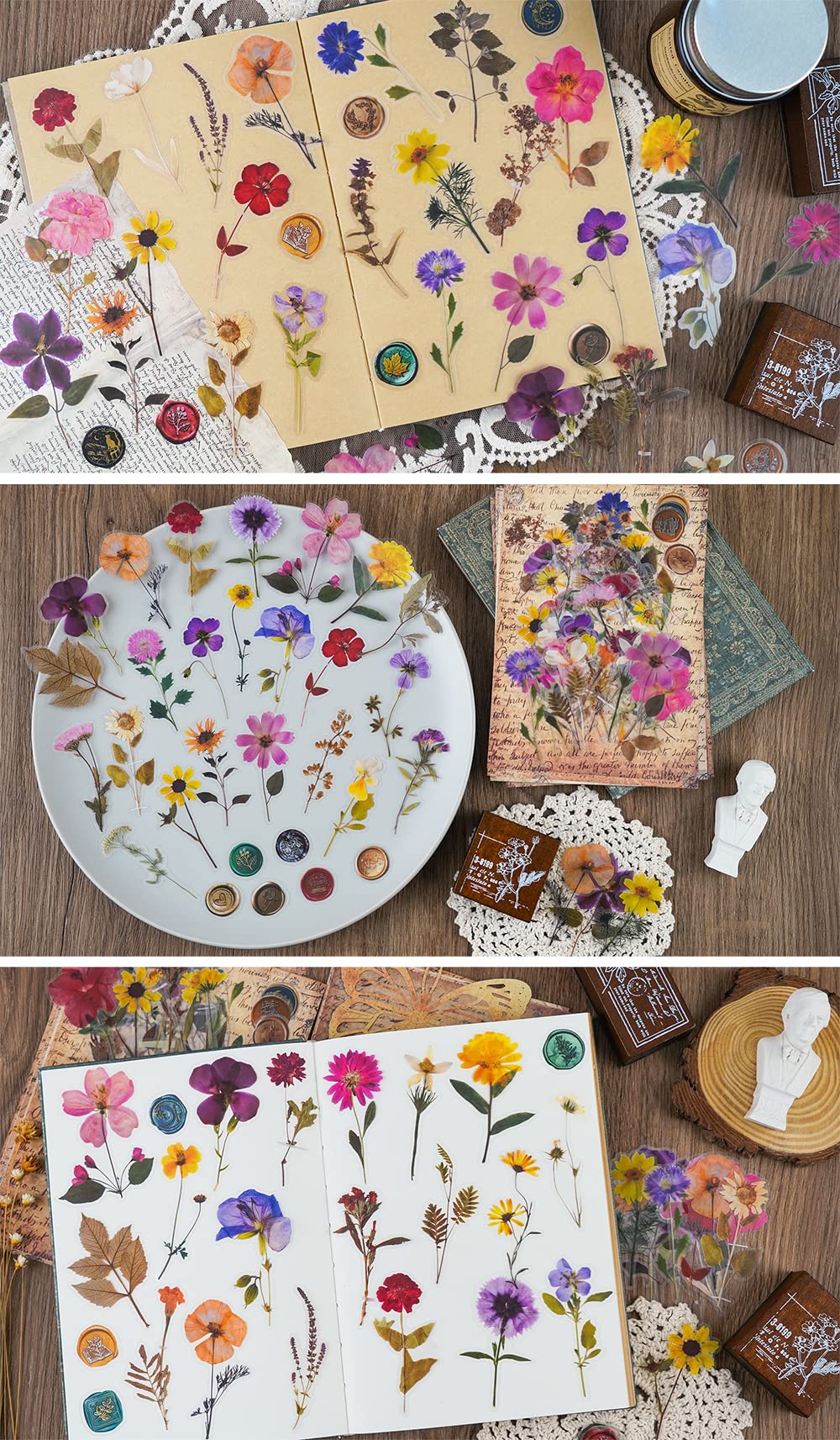 Knaid Pressed Flower Themed Stickers Set (320 Pieces) Dried Flowers Resin Stickers Decals Floral Botanical Journaling Stickers for Scrapbook Supplies Junk Journal Bullet Journal Planner Laptops