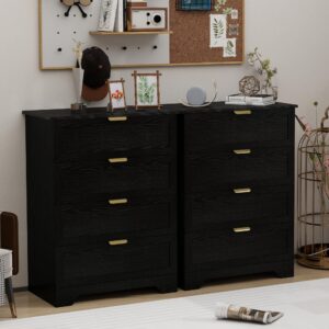 UYIHOME Modern 4 Drawer Dresser, 37inch Tall Dresser Chest with Large Drawer, Wood Dresser Storage Cabinet Organizer Unit for Bedroom, Closet, Living Room, Cloakroom, Entryway, Black