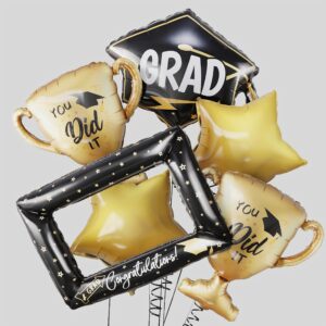 enanal graduation balloons, 6pcs large size photo frame cap you did it trophy foil balloons for graduation party supplies mylar balloons party photo props