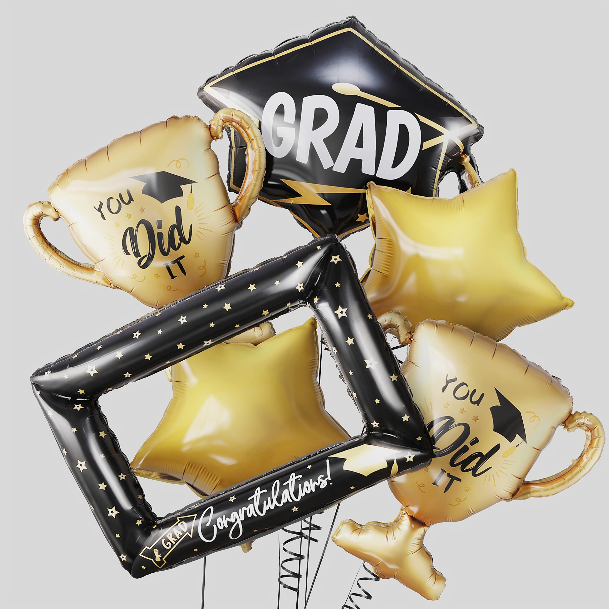 Enanal Graduation Balloons, 6pcs Large Size Photo Frame Cap You Did It Trophy Foil Balloons for Graduation Party Supplies Mylar Balloons Party Photo Props