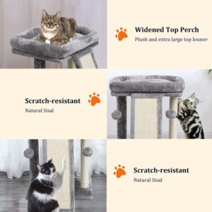 SYANDLVY Small Cat Tree with Scratching Post, Cat Scratching Board for Adults, Cat Post Scratcher for Indoor Cats, 2 Dangling Balls Great for Kittens (Light Grey)