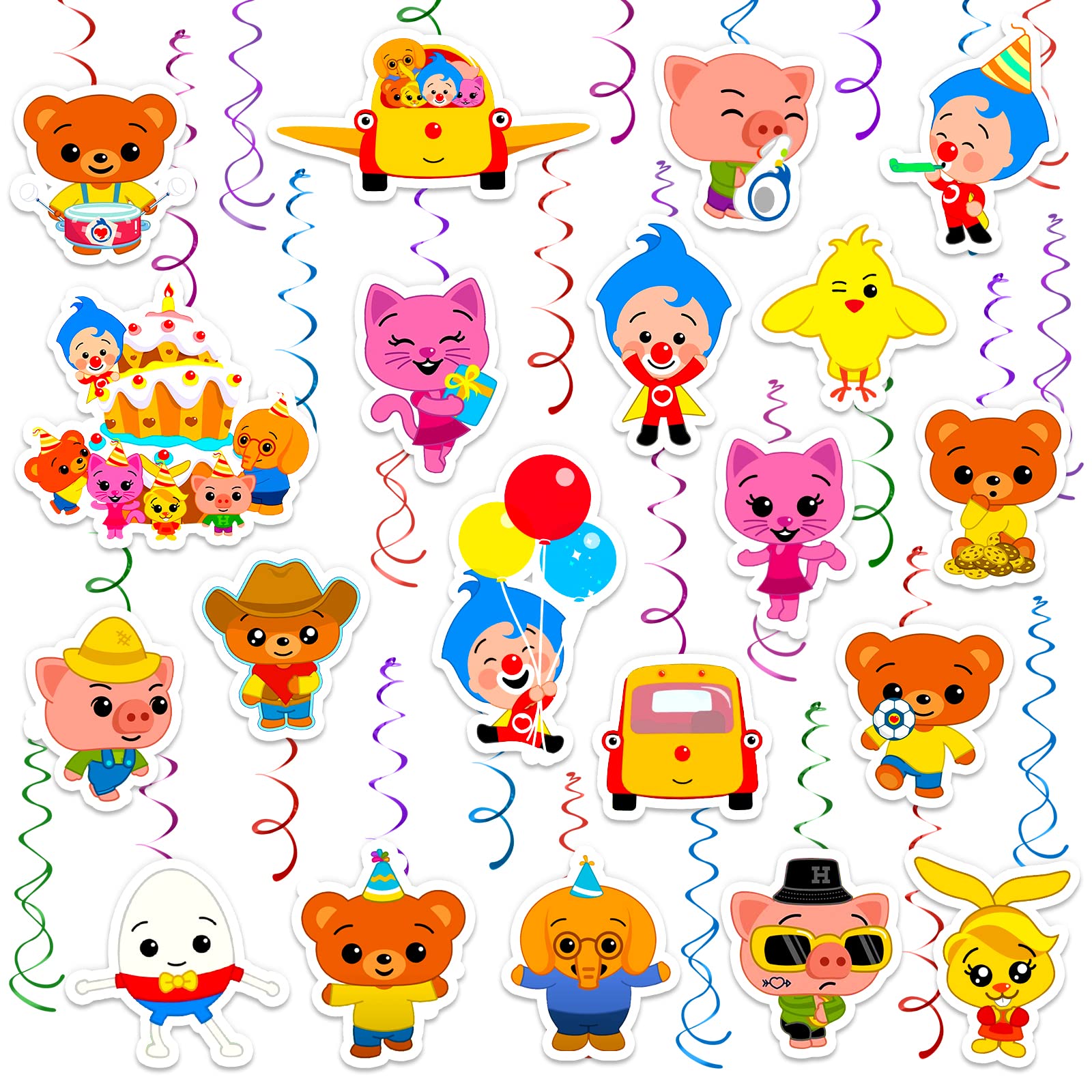 JECTZ 20Pcs Plim Plim Birthday Party Supplies Clown Theme Birthday Party Decorations for Kids Plim Plim Birthday Party Hanging Decorations