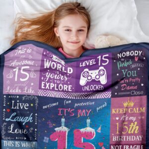 Paready 15th Birthday Presents for Girls Throw Blanket 50"x60" 15 Year Old Girl Birthday Present Soft Blanket for Couch Bed 15th Birthday Decorations for Girls Best Teenage Girl Presents