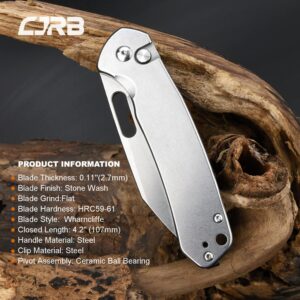 CJRB Pyrite-Alt (J1925A) Folding Pocket Knife with 3.11'' Stone Wash AR-RPM9 Wharncliffe Blade Steel Handle,Button Lock EDC Knife for Tactical,Outdoor,Hiking and Gift