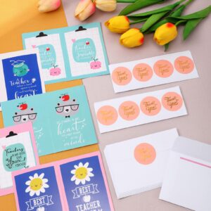 Teling 32 Sets Teacher Thank You Cards with Envelopes and Stickers Teacher Appreciation Gift Bulk Teachers Day Motivational Card Best Teacher Ever Card for Women Teachers Coworker