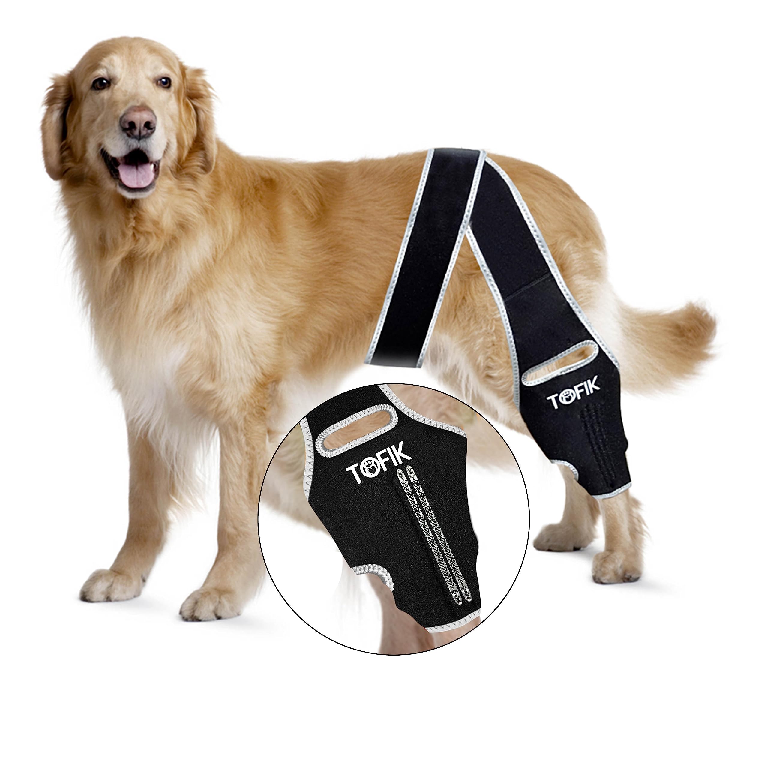 TOFIK Dog Knee Brace for Torn ACL Hind Leg – Premium Neoprene Dog Sling for Large Dogs Hind Leg Support – Washable and Reusable Dog Leg Brace with Flexible Springs (M, Silver)