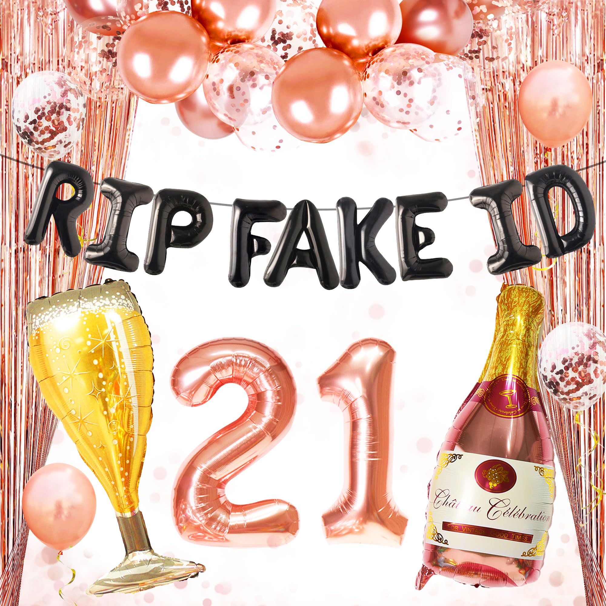 LaVenty Rose Gold 21st Birthday Decorations Finally 21 Rip Fake ID Birthday Party Decoration Her 21st Birthday for Women Forever 21 Birthday Decorations