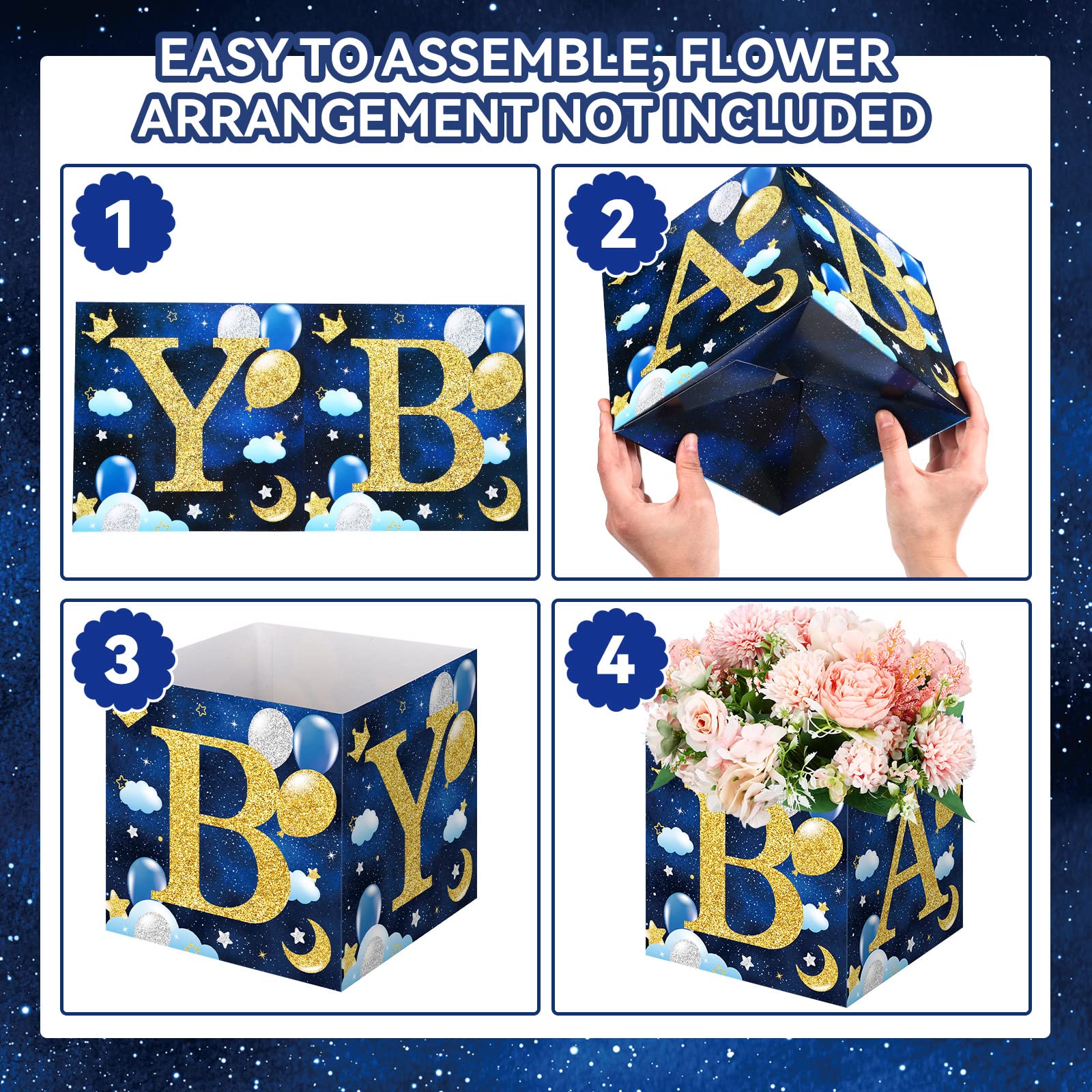 SATINIOR 6 Pieces Star Baby Shower Centerpieces Navy Blue Flower Boxes Baby Shower Party Arrangement Favor Blocks Holder Floral Table Display for Baby Shower Gender Reveal