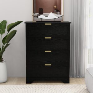 UYIHOME Modern 4 Drawer Dresser, 37inch Tall Dresser Chest with Large Drawer, Wood Dresser Storage Cabinet Organizer Unit for Bedroom, Closet, Living Room, Cloakroom, Entryway, Black