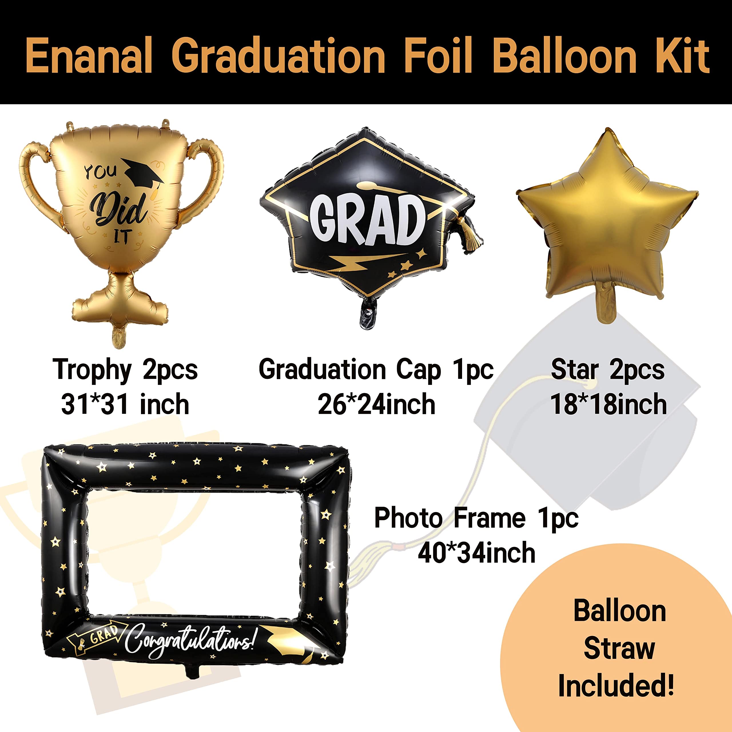 Enanal Graduation Balloons, 6pcs Large Size Photo Frame Cap You Did It Trophy Foil Balloons for Graduation Party Supplies Mylar Balloons Party Photo Props