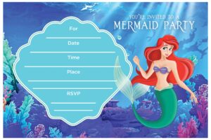 set of 20 undersea princess inspired happy birthday invitation cards & envelopes – lightweight (240g), postcard style invites for the perfect party pack