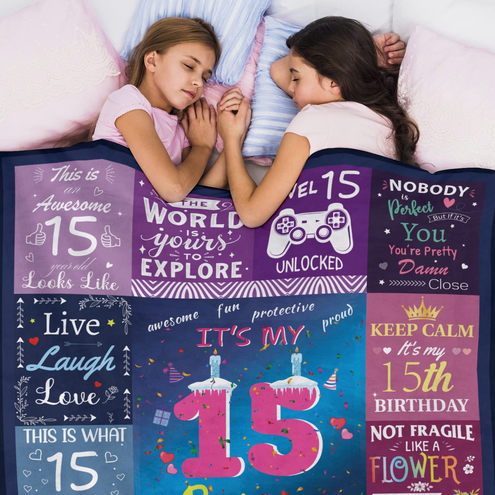 Paready 15th Birthday Presents for Girls Throw Blanket 50"x60" 15 Year Old Girl Birthday Present Soft Blanket for Couch Bed 15th Birthday Decorations for Girls Best Teenage Girl Presents