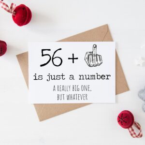 57th Birthday Card - 57 Is Just A Number A Really Big One But Whatever - 57 Year Old Birthday Card - Funny Birthday - Rude 57th Birthday Card - 56 + Middle Finger - Snarky Humor - Funny Adult Card