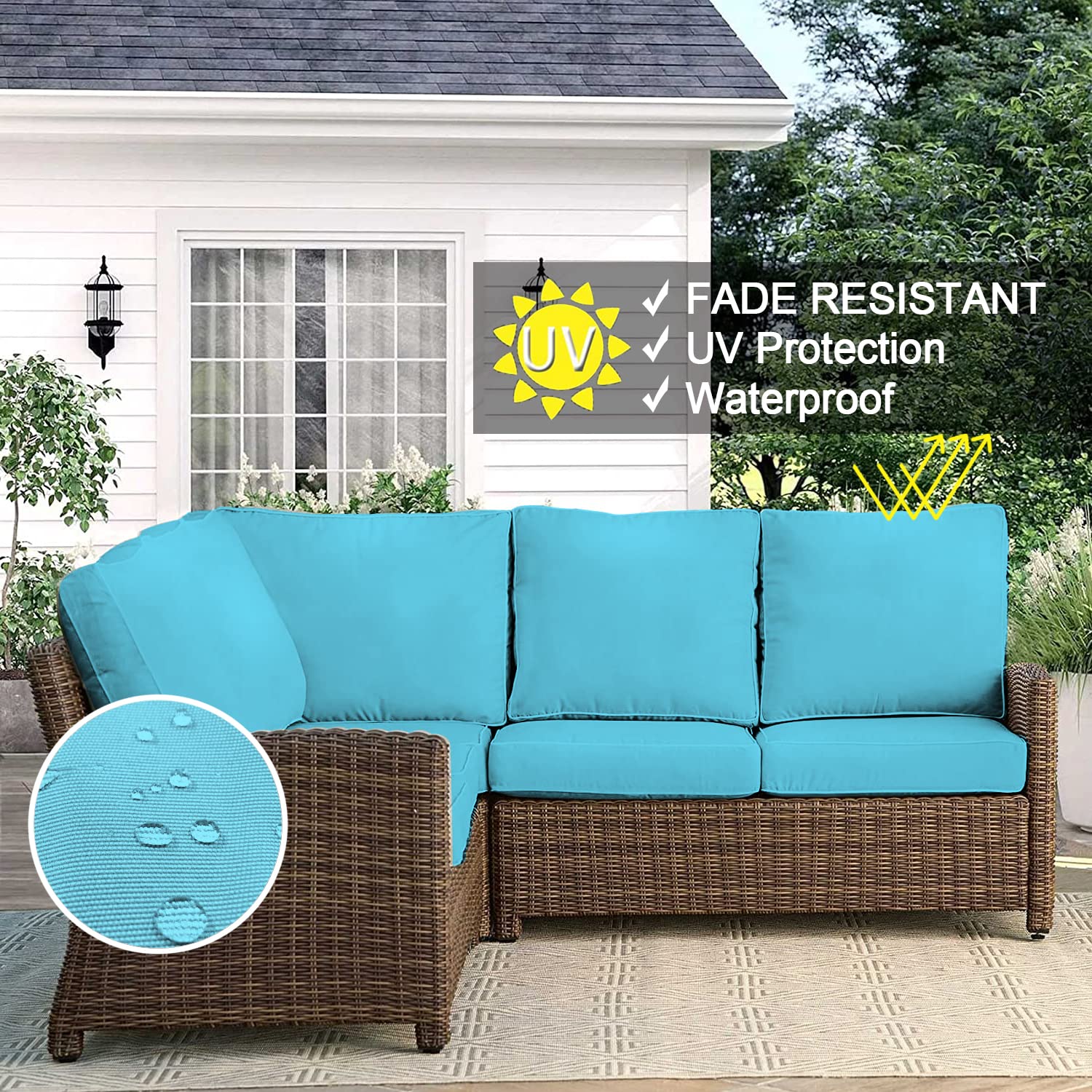 VAKADO Outdoor Patio Furniture Chair Cushion Replacement Covers Set of 4 Waterproof Decorative Cushion Cases Decor for Bench Garden Porch Couch Tent(Turquoise, 24"X24"X4")