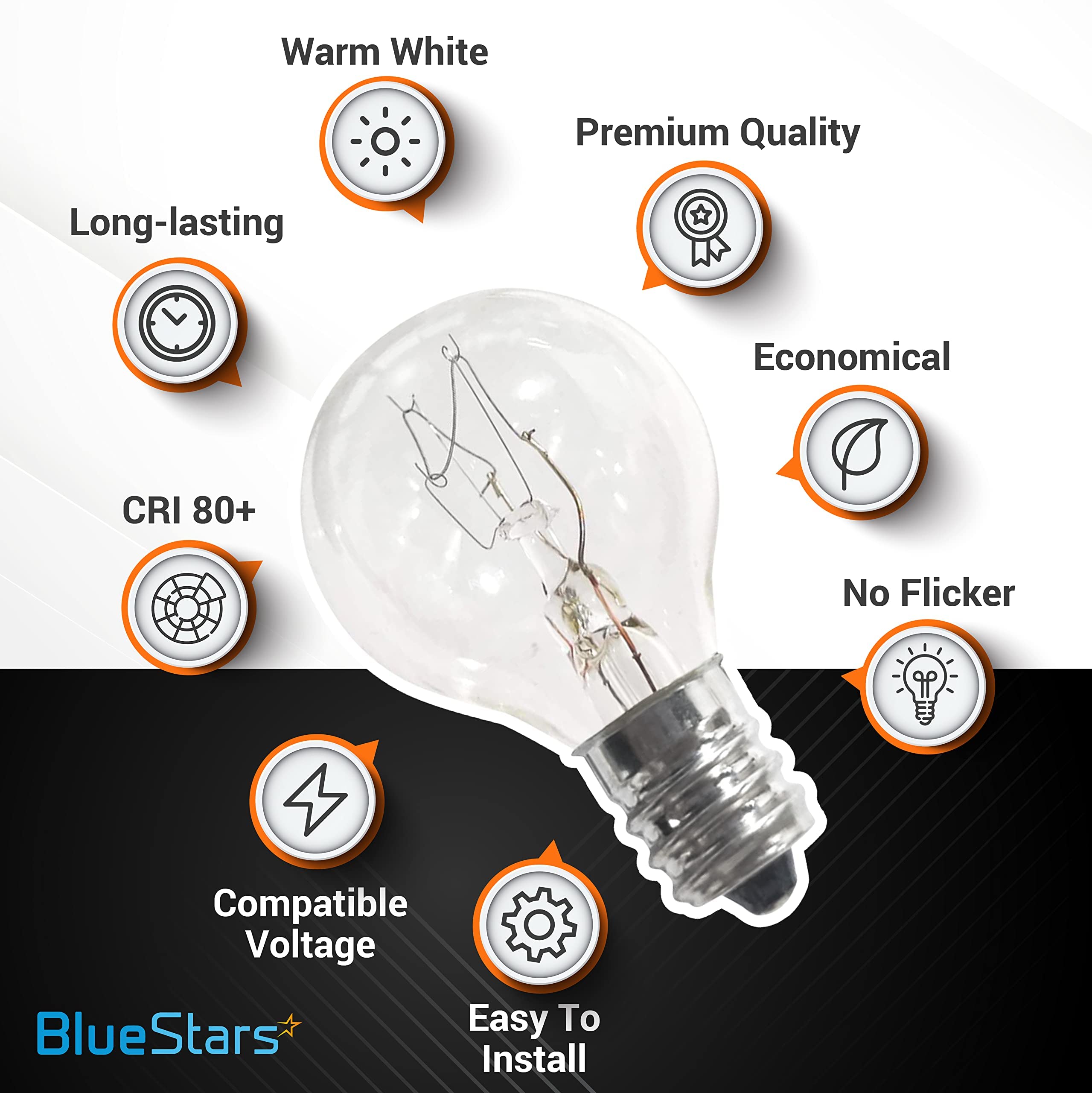 BlueStars Premium G30 E12 20W Bulbs for Middle Size Scentsy Warmers, Dimmable G30 Globe E12 Candelabra Base Clear Light Bulbs for Candle Wax Warmer - Pack of 12