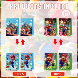 20 Packs Mario Party Favor Bags, Mario Gift Bags Party Supplies for Kids Party, Birthday Candy Goodie Bags Treat Bags for Girls or Boys Party Decorations