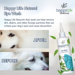 Happy Life Naturals-Dog Eye Wash Solution- Premium Eye Drops for Dogs and All kinds of Pets- Dog Eye Drops for Infection, Clears Tear Stains, Soothes Irritations- Neem Extract, Saline Solution - 120ml