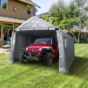 VEVOR Outdoor Portable Storage Shelter Shed, 10x15x8ft Heavy Duty Instant Garage Tent Canopy Carport with Roll-up Zipper Door and Ventilated Windows for Cars, Motorcycle, Bike, Garden Tools