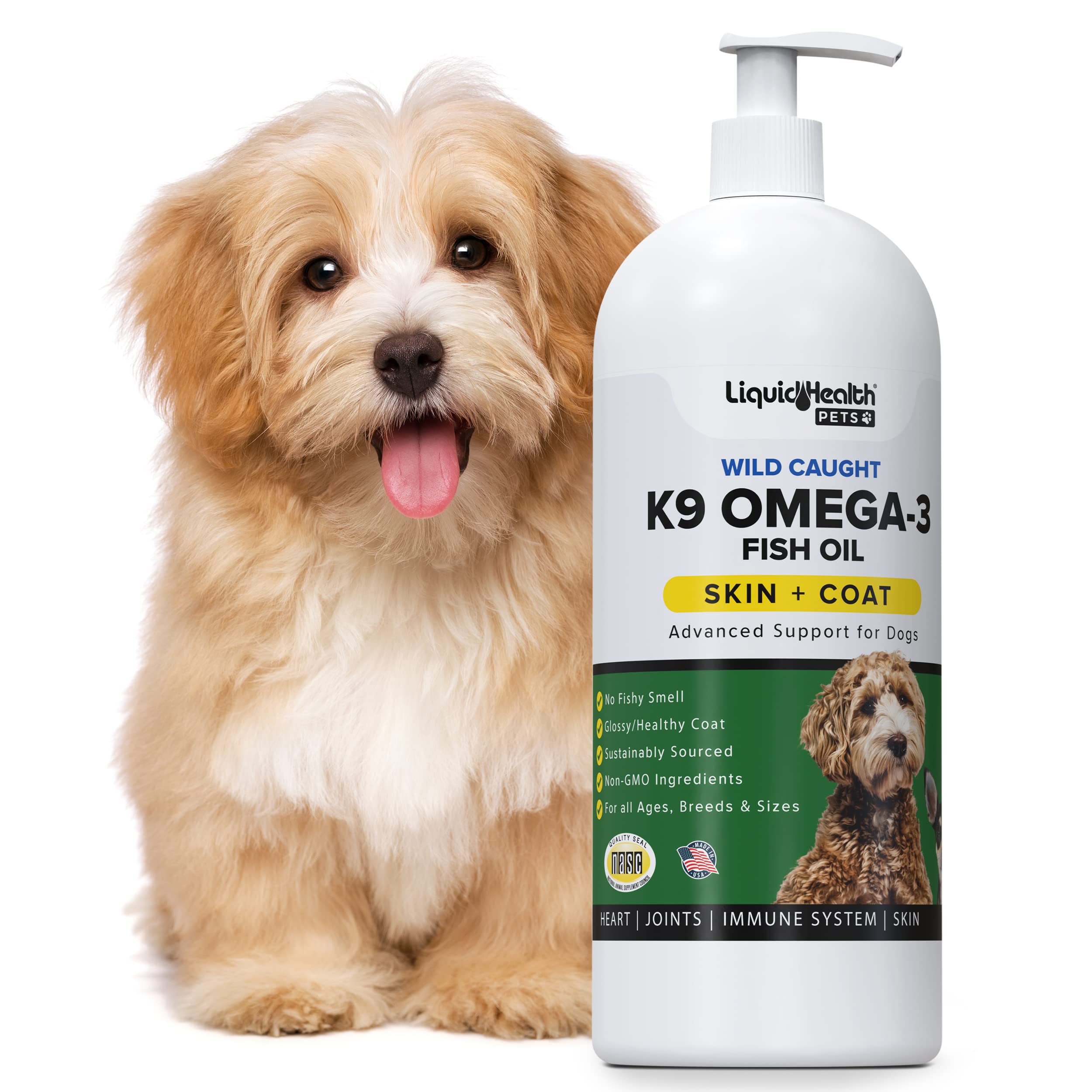 Liquid Health Pets K9 Omega 3 Fish Oil for Dogs - Liquid Omega 3 for Dogs with EPA + DPA + DHA, Dog Shedding Suplement May Reduce Itching and Support Joint, Immunity, Brain & Heart Health (16 Oz)