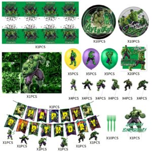 Hulk Birthday Party Supplies, Hulk Birthday Packs Include Happy Birthday Banner, Hanging Swirl, Backdrop, Cake & Cupcake Topper, Balloon, Plates, Napkins, Tablecloth, Superhero Birthday Party For Kids