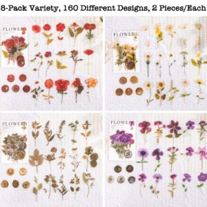 Knaid Pressed Flower Themed Stickers Set (320 Pieces) Dried Flowers Resin Stickers Decals Floral Botanical Journaling Stickers for Scrapbook Supplies Junk Journal Bullet Journal Planner Laptops