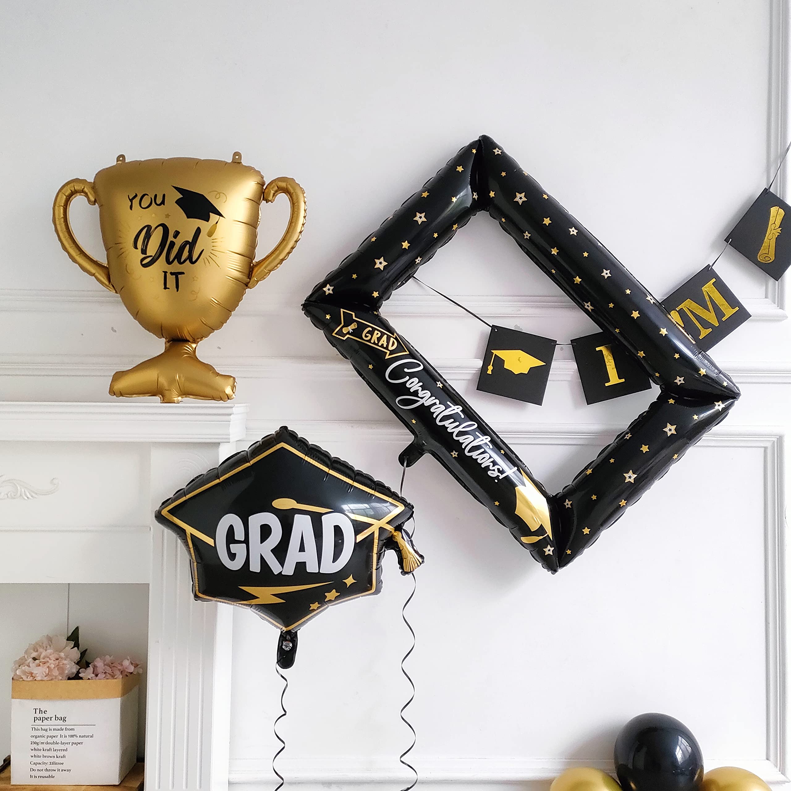 Enanal Graduation Balloons, 6pcs Large Size Photo Frame Cap You Did It Trophy Foil Balloons for Graduation Party Supplies Mylar Balloons Party Photo Props