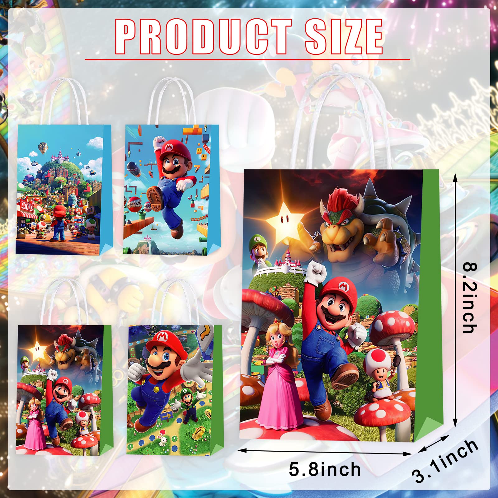 20 Packs Mario Party Favor Bags, Mario Gift Bags Party Supplies for Kids Party, Birthday Candy Goodie Bags Treat Bags for Girls or Boys Party Decorations