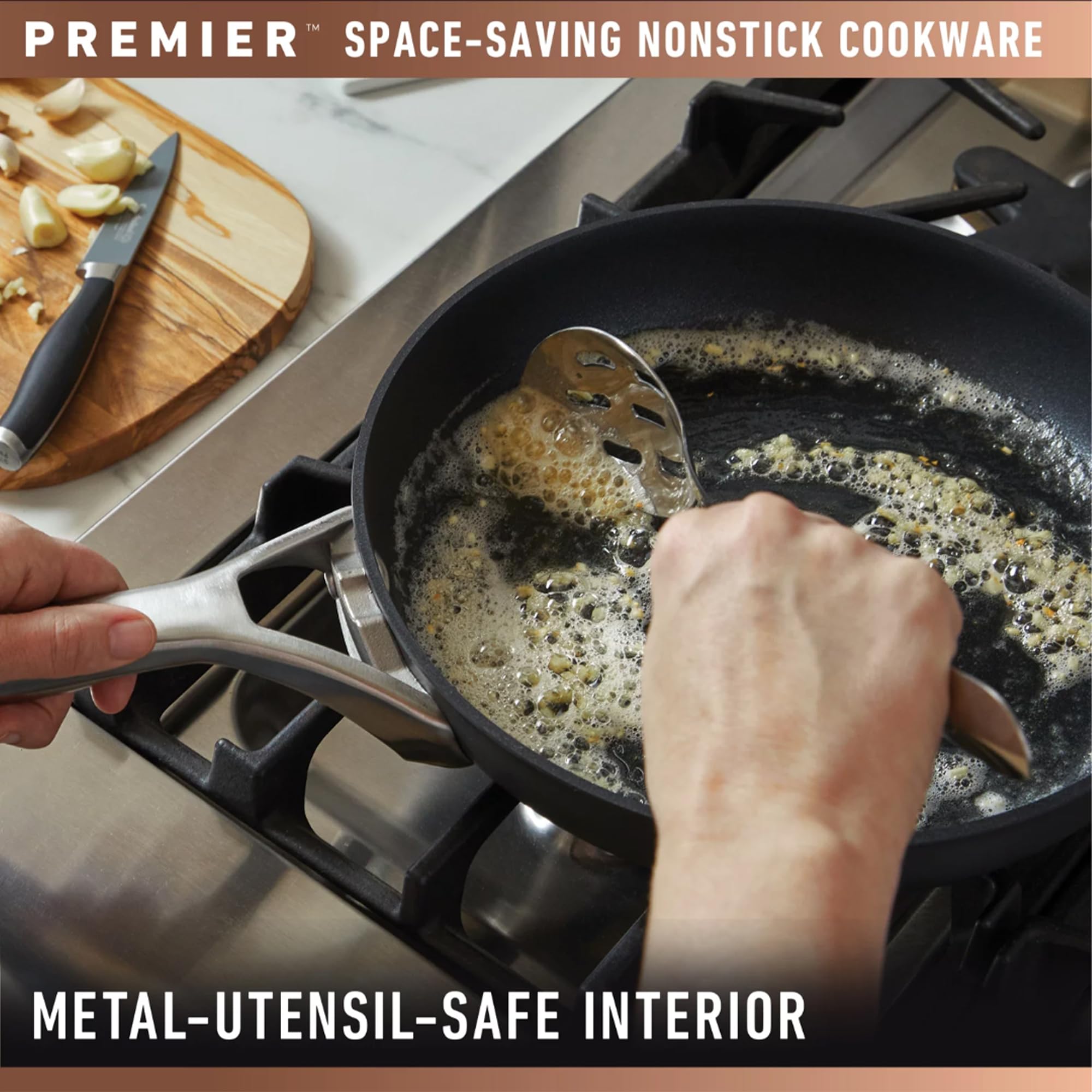 Calphalon Premier Space Saving 12 Inch Everyday Pan with Lid, Hard Anodized Nonstick Cookware, MineralShield Technology, Dishwasher and Oven Safe