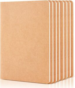 feela 8 pack unlined kraft paper notebooks, blank journal note pad for drawing writing, small sketchbook travel journal bulk for women kids students office school supplies, a5, 60 pages, 8.3” x 5.5”