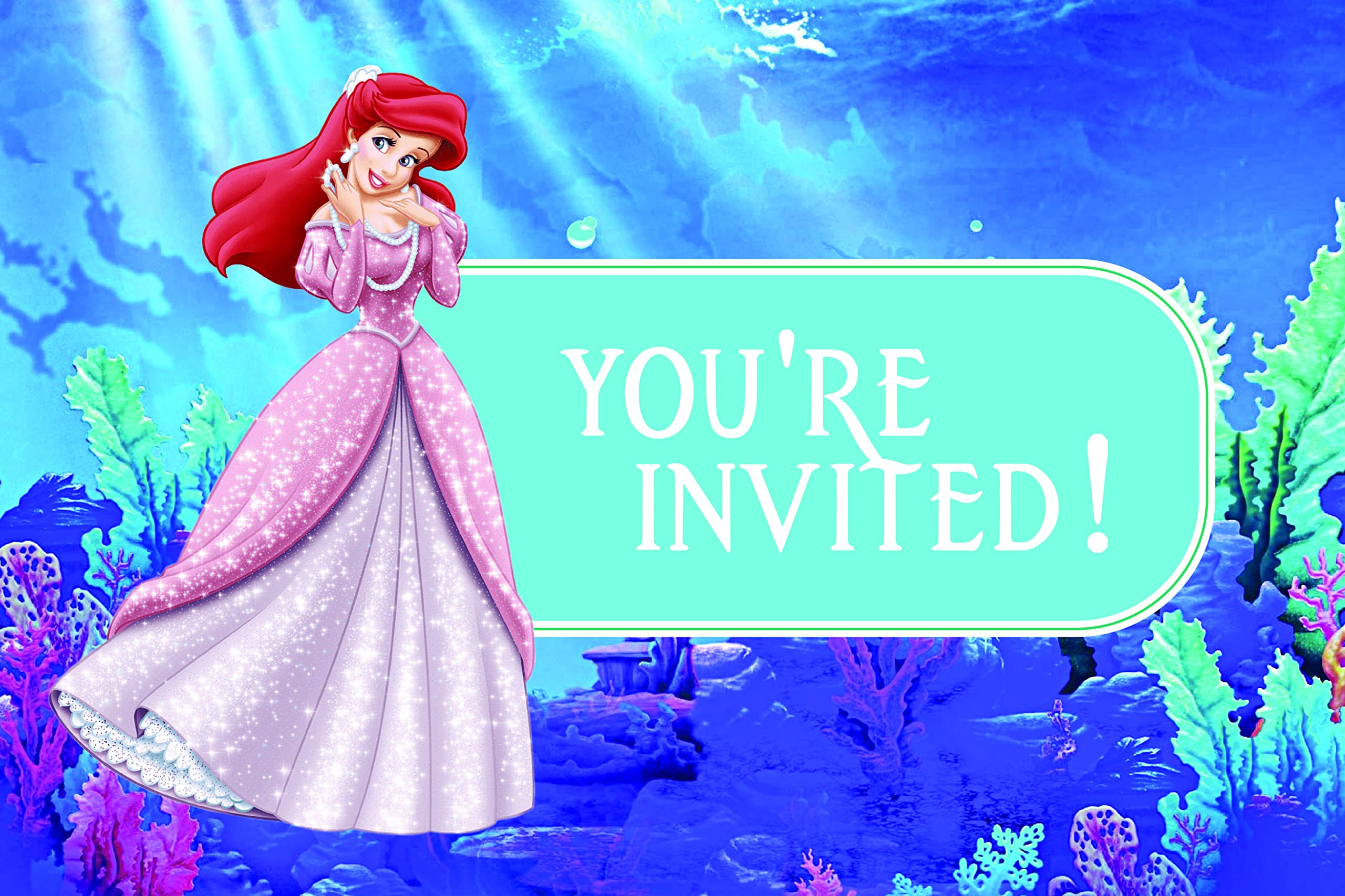 Set of 20 Undersea Princess Inspired Happy Birthday Invitation Cards & Envelopes – Lightweight (240g), Postcard Style Invites for the Perfect Party Pack