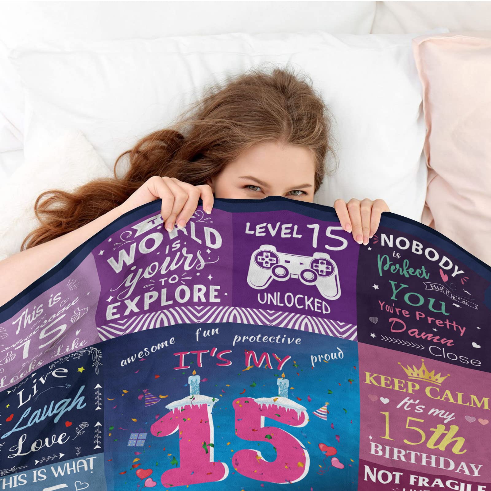 Paready 15th Birthday Presents for Girls Throw Blanket 50"x60" 15 Year Old Girl Birthday Present Soft Blanket for Couch Bed 15th Birthday Decorations for Girls Best Teenage Girl Presents