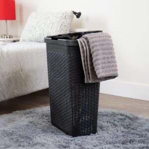 Mind Reader 40L Slim Laundry Hamper, Clothes Basket, Lid, Wicker Design, Plastic, 18"L x 10.4"W x 23.5"H, Set of 6, Black