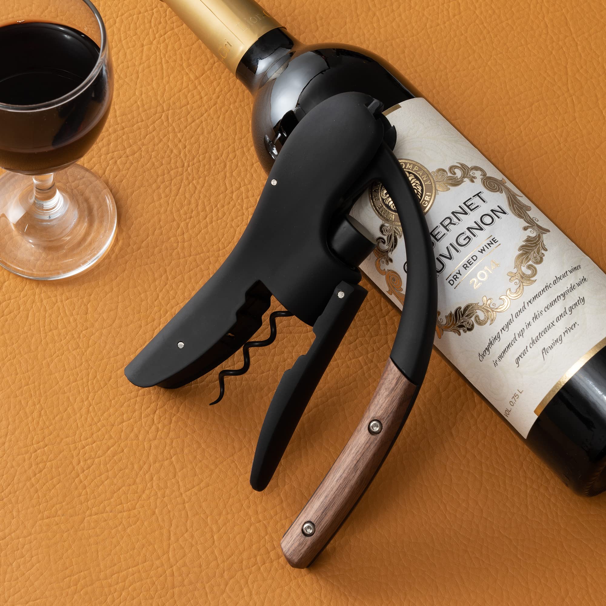 Wine Opener,Compact Vertical Corkscrew Wine Bottle Opener with Wood Handle and Built-in Foil Cutter,Wine Key for Servers and Bartenders，Gifts