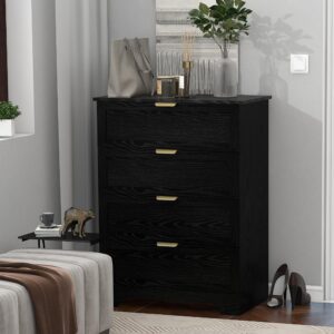 uyihome modern 4 drawer dresser, 37inch tall dresser chest with large drawer, wood dresser storage cabinet organizer unit for bedroom, closet, living room, cloakroom, entryway, black